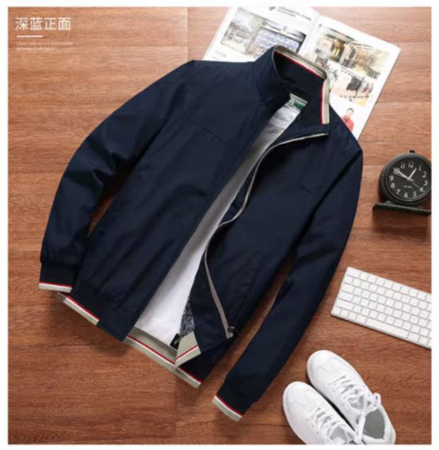 Fatty thêm kích thước lớn áo khoác nam mùa xuân và mùa thu cộng với phân bón để tăng áo khoác giản dị Chất béo cậu bé béo quá khổ đứng cổ áo quần áo thể thao