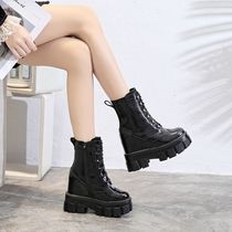 Inner height-increasing Martin boots womens 2019 winter new leather plus velvet wild Korean version of muffin thick-soled small boots