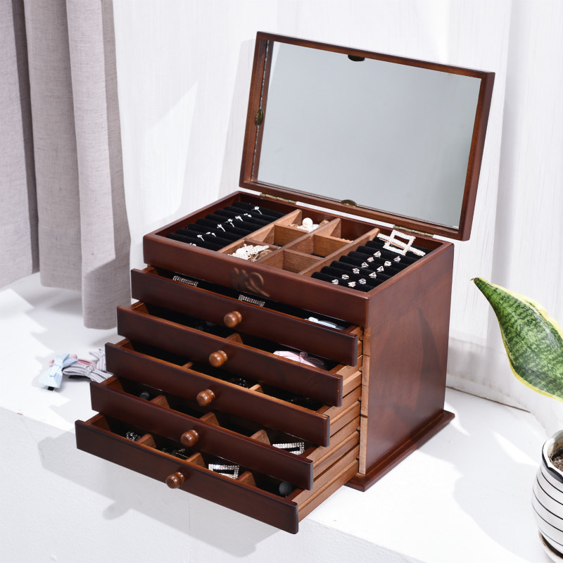 Four-leaf clover princess jewelry box wooden solid wood retro Chinese jewelry storage box wooden large-capacity multi-layer gift