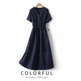 Приталенное платье, юбка для матери для отдыха, из хлопка и льна, короткий рукав, свободный крой