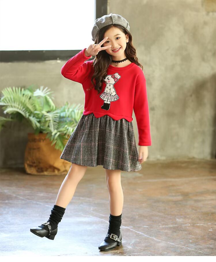 2018 bé gái mặc mùa đông mới Hàn Quốc chất liệu cotton dài tay cho bé cộng với áo nhung dày lên áo vay dam mua he