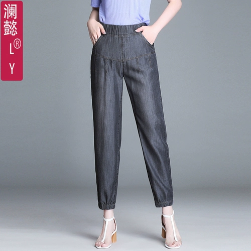 Летний тонкий фонарь, джинсовые штаны, по фигуре, эластичная талия, большой размер