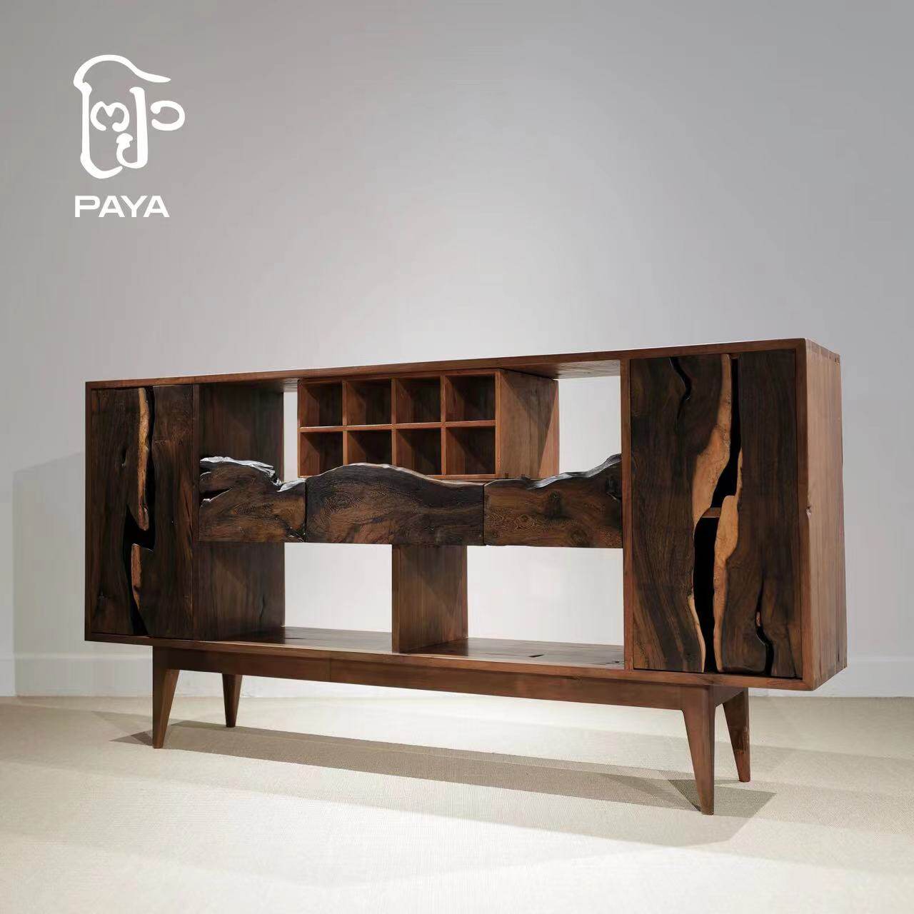 Paja Gumu Mountain Ridge Line Long Cabinet Solid Wood Dining Side Cabinet Original Design Afield Wood With Type Panel Side Cabinet-Taobao