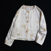 (Golden butterfly) Silk jacquard gold satin handmade light Chinese style spring and summer top Guixiu Pingji