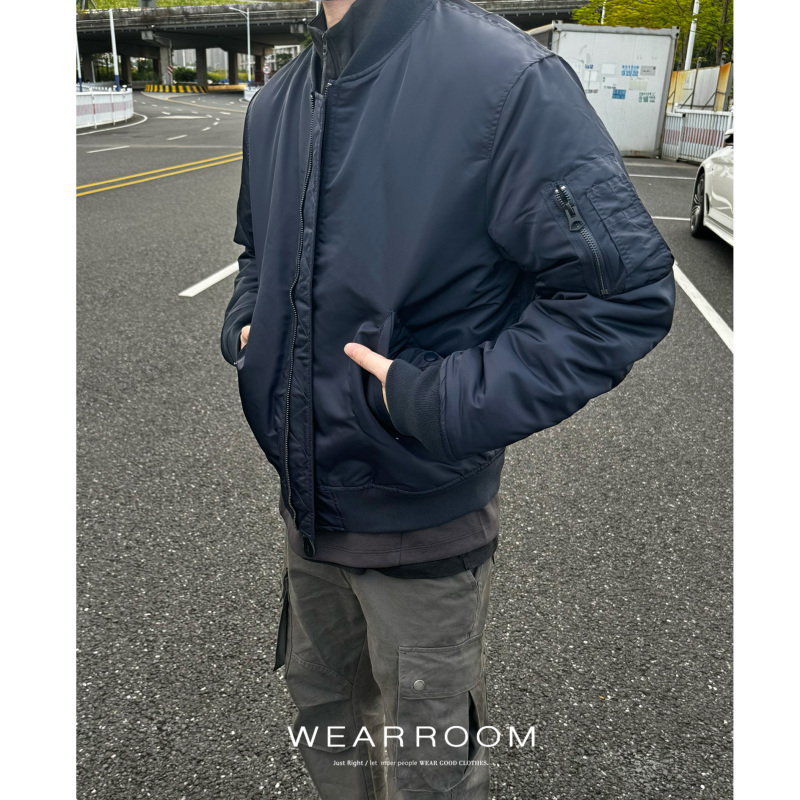 Wearroom Pig Red Ice Retro Bomber Jacket Thickeneded Heavy Cotton Jacket Men's Autumn and Winter Pure Color Top Jacket
