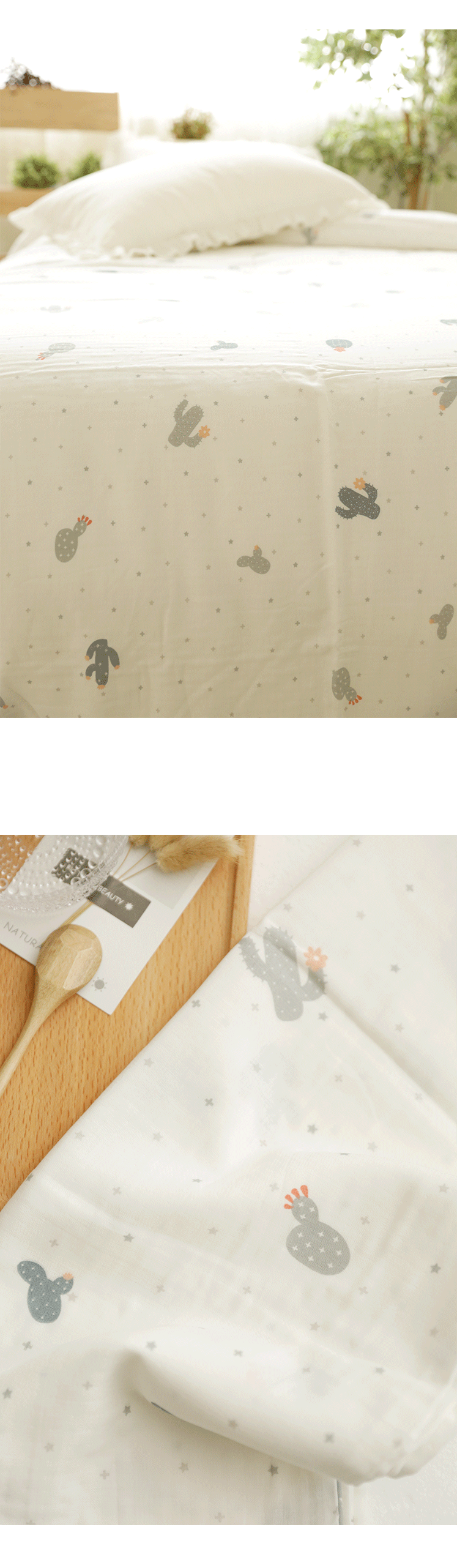 Tấm trải giường gạc hai lớp xương rồng nhỏ tươi bedding Có thể tùy chỉnh bộ đồ giường bằng vải cotton mềm mại và thoáng khí Mẫu ga phủ giường