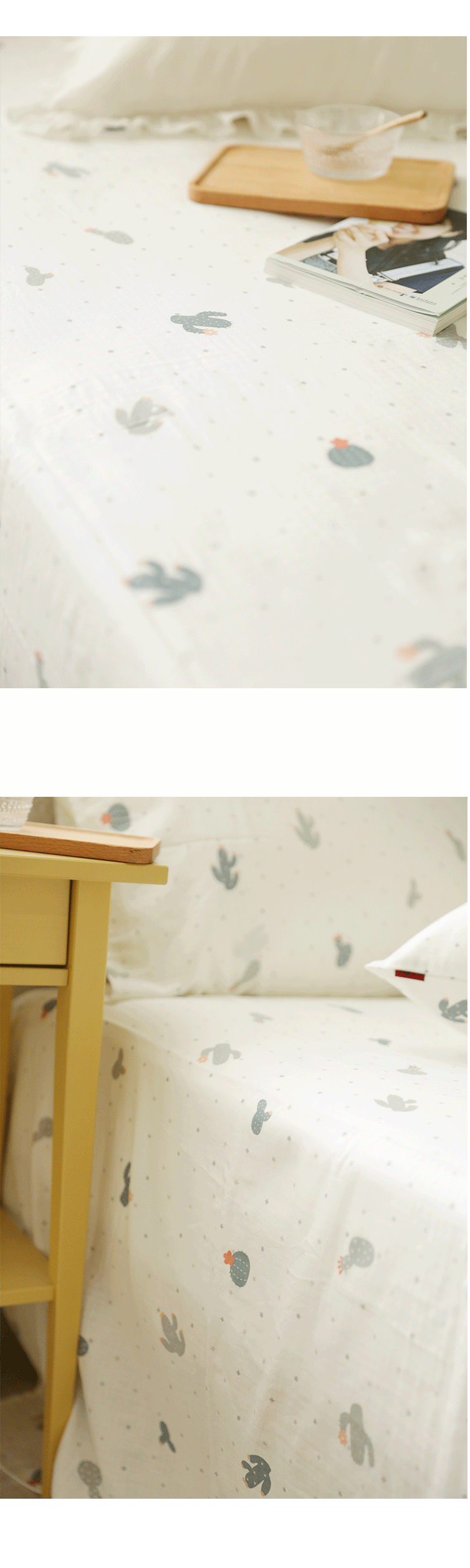 Tấm trải giường gạc hai lớp xương rồng nhỏ tươi bedding Có thể tùy chỉnh bộ đồ giường bằng vải cotton mềm mại và thoáng khí Mẫu ga phủ giường