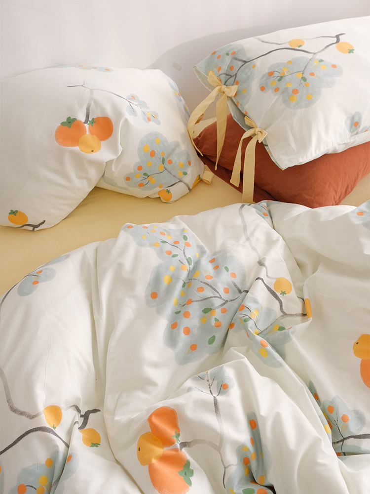 National Wind New Year Water ink Painter Tomato Ruyi Pure Cotton Warm Yellow Strap Pillowcase Crushed bed linen quilt cover Three-four sets-Taobao