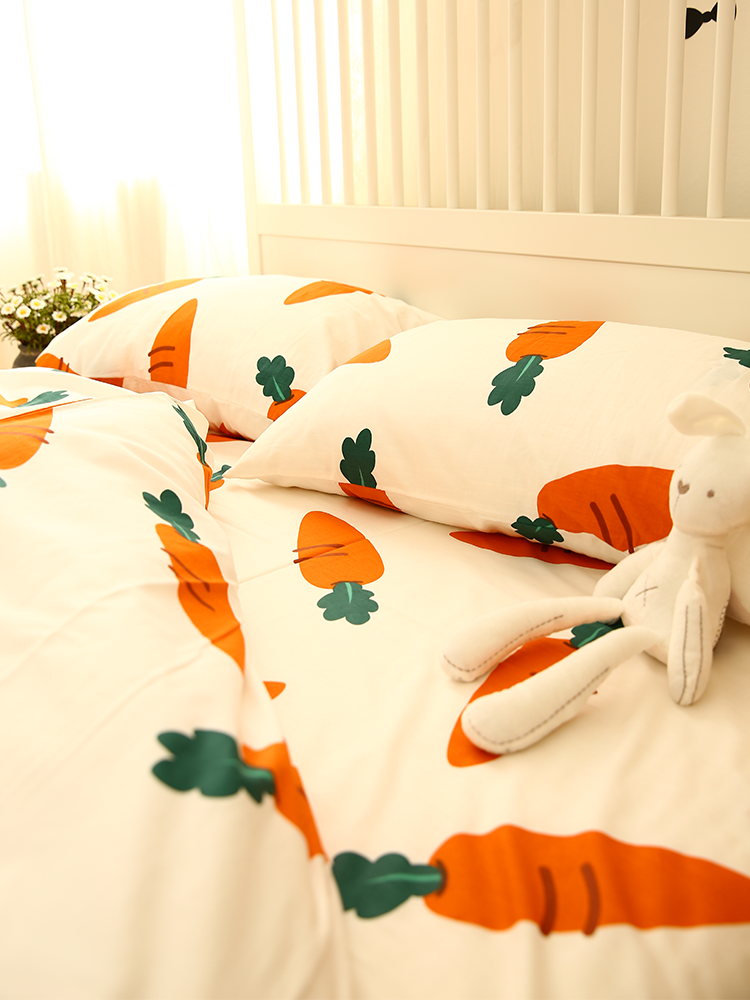 Millet Momo One Piece Pure Cotton Dormitory Children's Bed Sheet Japanese Simple Carrot Bedding Fitted Sheet