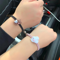 Holding the bear Hairband couple small rubber band head rope leather case to send boyfriend female students Korean version of couple magnet attraction bracelet
