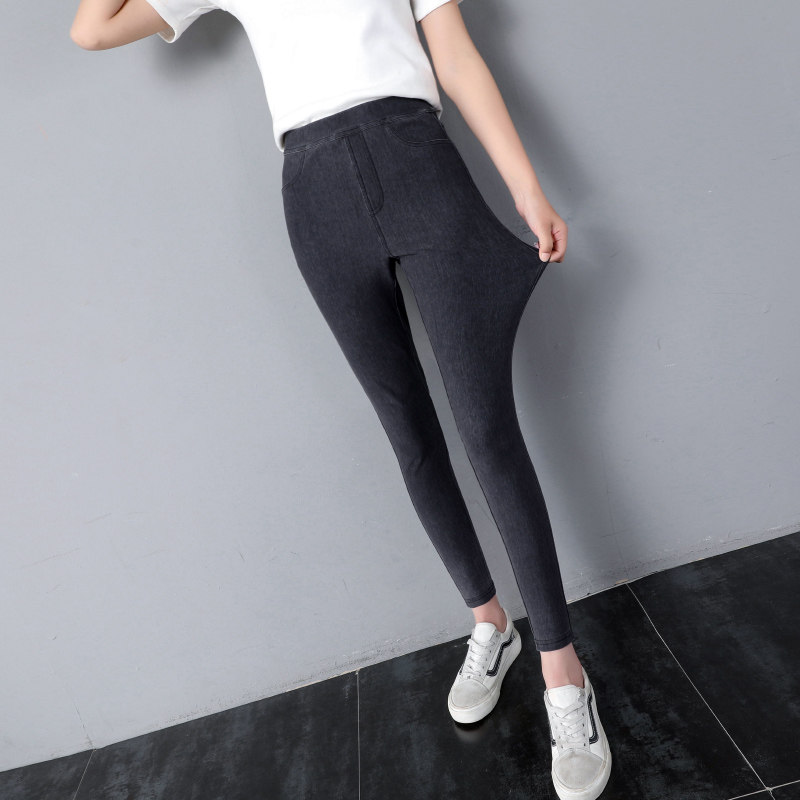 Summer ultrathin section tightness high waist jeans female soft 90% small feet large size with high elastic gray fat mm ice silk