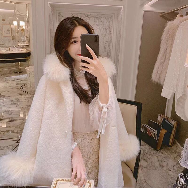 Imitation Mink Wool Coat for Women 2026 Autumn and Winter New Style Socialite Fur Collar Thickened Mid-Length Fur Cape