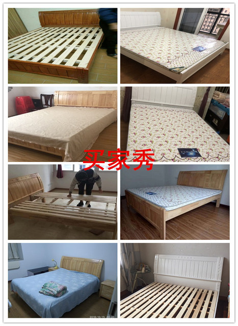 ຕຽງນອນ Wuhan ໄມ້ແຂງ 1.5m ທີ່ທັນສະໄຫມງ່າຍດາຍ 1.8m double bed master bedroom ຕຽງນອນດ່ຽວ 1.2m