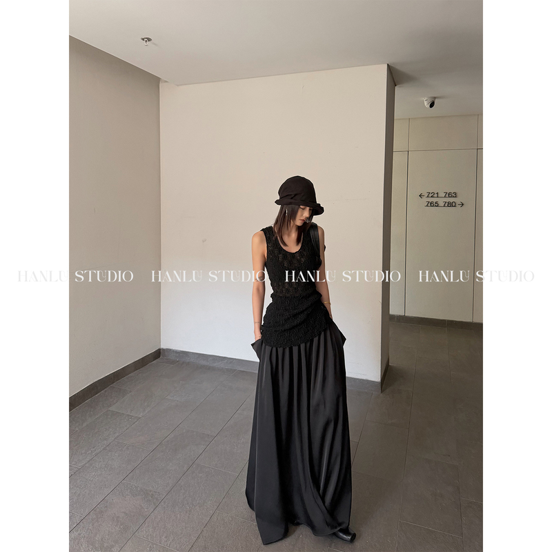 Hanlu Studio Brand Dark Avant-Garde Series Deconstructed Asymmetrical Flowing Geometric Cocoon-Shaped Draped Skirt