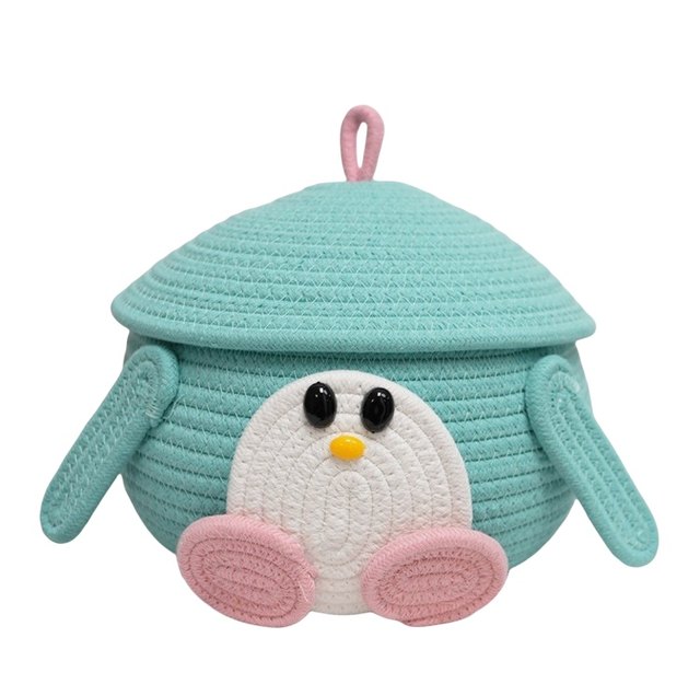 QQ Penguin Bucket ສົ່ງອອກການຄ້າຕ່າງປະເທດ Woven Storage Box Cartoon Little Penguin Coffee Table Bedside Accessories Cotton Thread Storage Basket