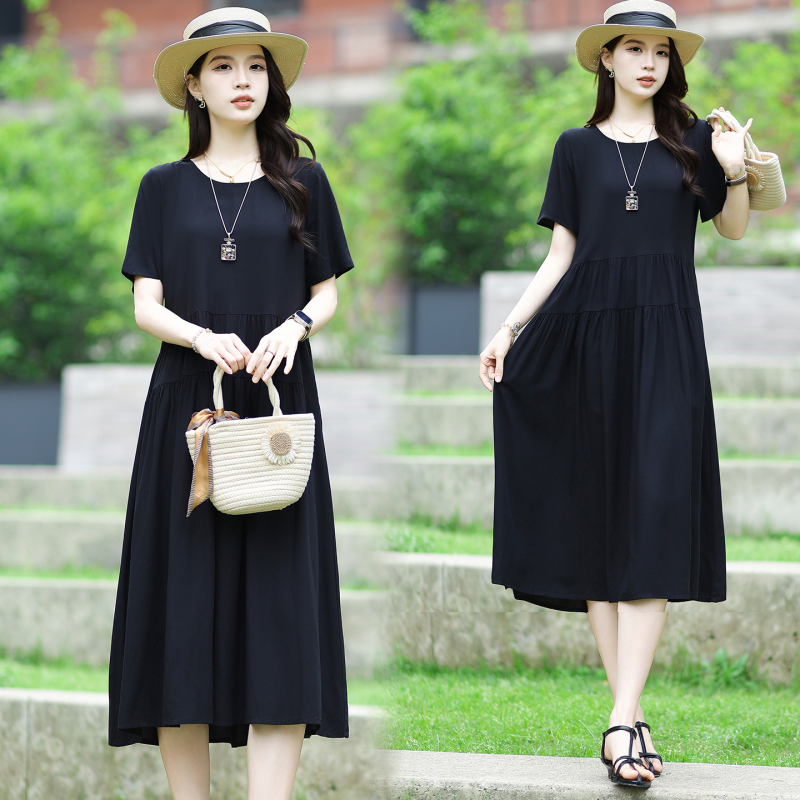 Super Pretty Resort-Style Cotton Dress for Women, Popular Summer Outerwear, Solid Color, Age-Reducing, Slimming, Stylish Chic Dress