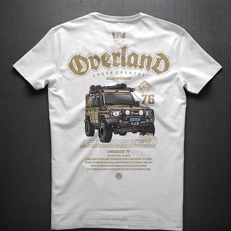Cross-country rivers and lakes four seasons cotton printed short-sleeved men's t-shirt body size LC76 Toyota land patrol spring popular