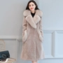 Mùa đông 2018 phiên bản Hàn Quốc của áo lông cừu cổ áo lông cáo của phụ nữ mỏng trong phần dài của áo khoác lông thú áo dạ ép lông cừu