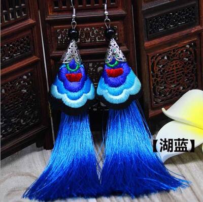 2024 New ethnic-style women's accessories, retro Miao silver embroidered spliced earrings, long women's accessories