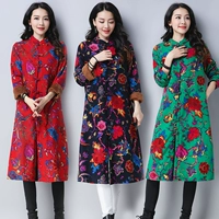 Áo khoác mùa đông dân tộc retro 2018 kích thước lớn cotton dài và nhung dày áo khoác cotton in áo khoác cotton áo phao dáng dài đẹp nhất
