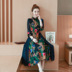 Mùa thu 2018 size lớn của phụ nữ khí chất tay dài in Slim Trung Quốc cải tiến sườn xám quốc gia váy cotton 	váy hở eo đẹp Váy eo cao