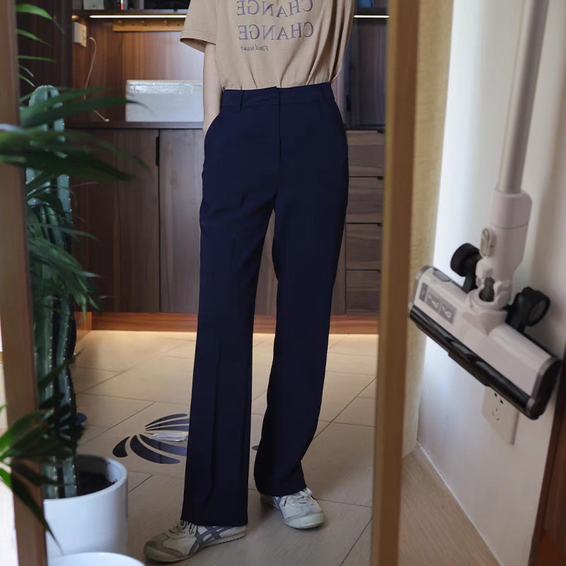Spring New Slim Straight-Leg Pants High-Waisted Slimming Casual Suit Pants Wide-Leg Pants Women's Workplace Navy Blue Long Pants Spring New Slim Straight-Leg Pants High-Waisted Slimming Casual Suit Pants Wide-Leg Pants Women's Workplace Navy Blue Long Pants