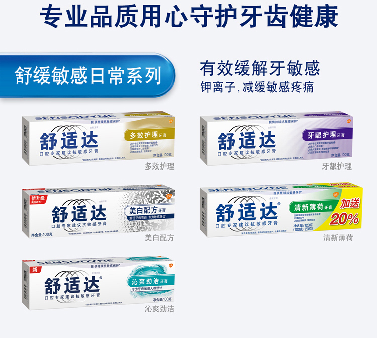 猫超市 舒适达 多效护理抗敏感牙膏 100g*3支 图9