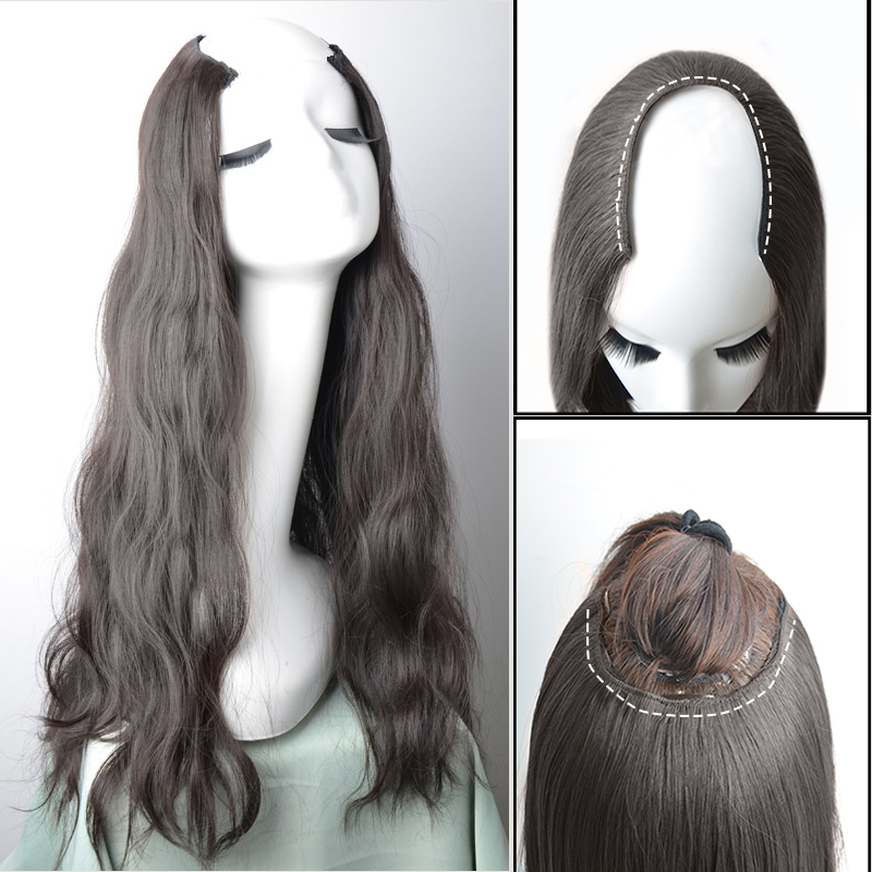 Wig female long curly hair U-shaped half-head cover large wavy curl wig pieces without marks Invisible hair extension repacks natural fluffy