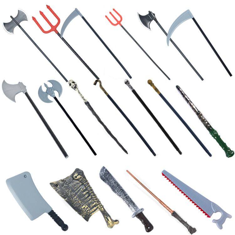 Halloween masquerade props performance supplies cosplay weapon red trident death sickle axe fake knife