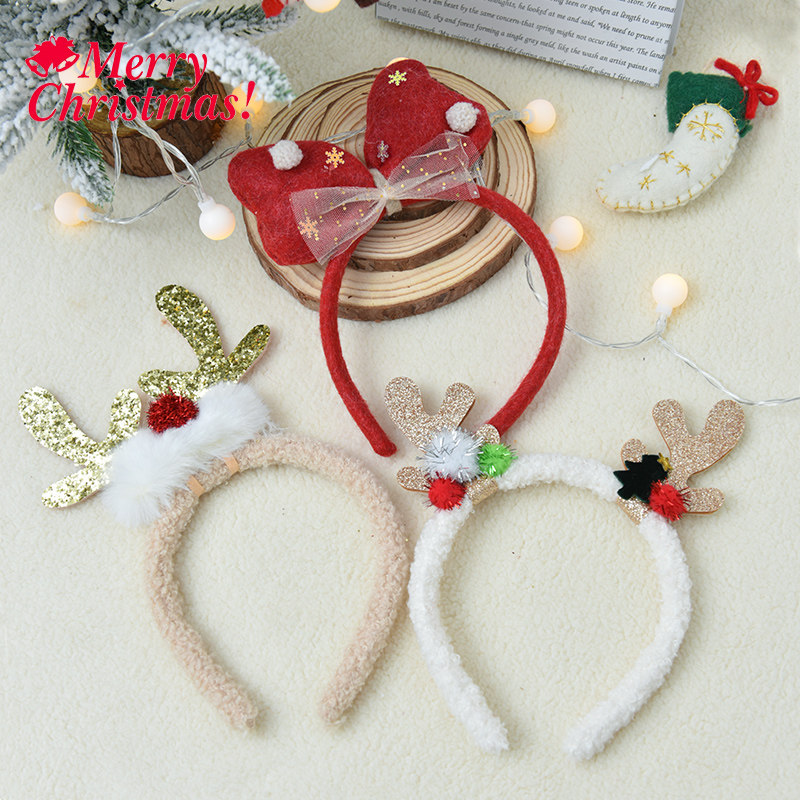 Cartoon plush hair hoop cute antler hair ornament hair hoop lamb hair elk hair clip Christmas festival face wash hair clip girl