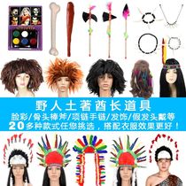 Love Novelty cosplay Halloween Savage Costume Accessories Weapon Wig Bone Savage Stick Axe Spear
