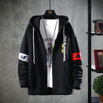 Tide brand plus velvet jacket mens autumn and winter trend loose size Spring and Autumn casual hooded jacket autumn clothes ins