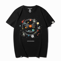 Tide brand smiley face spaceman print short sleeve T-shirt men summer happy planet couple half sleeve loose large size shirt