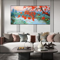 Everything goes well persimmon lotus magpie living room background landscape oil painting modern minimalist decorative painting nine fish picture hanging painting