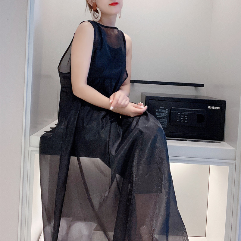 Summer Vacation Style Dress, Organza Transparent Cover-Up, Sleeveless Long Dress for Women, Loose, Fashionable and Elegant Special Dress