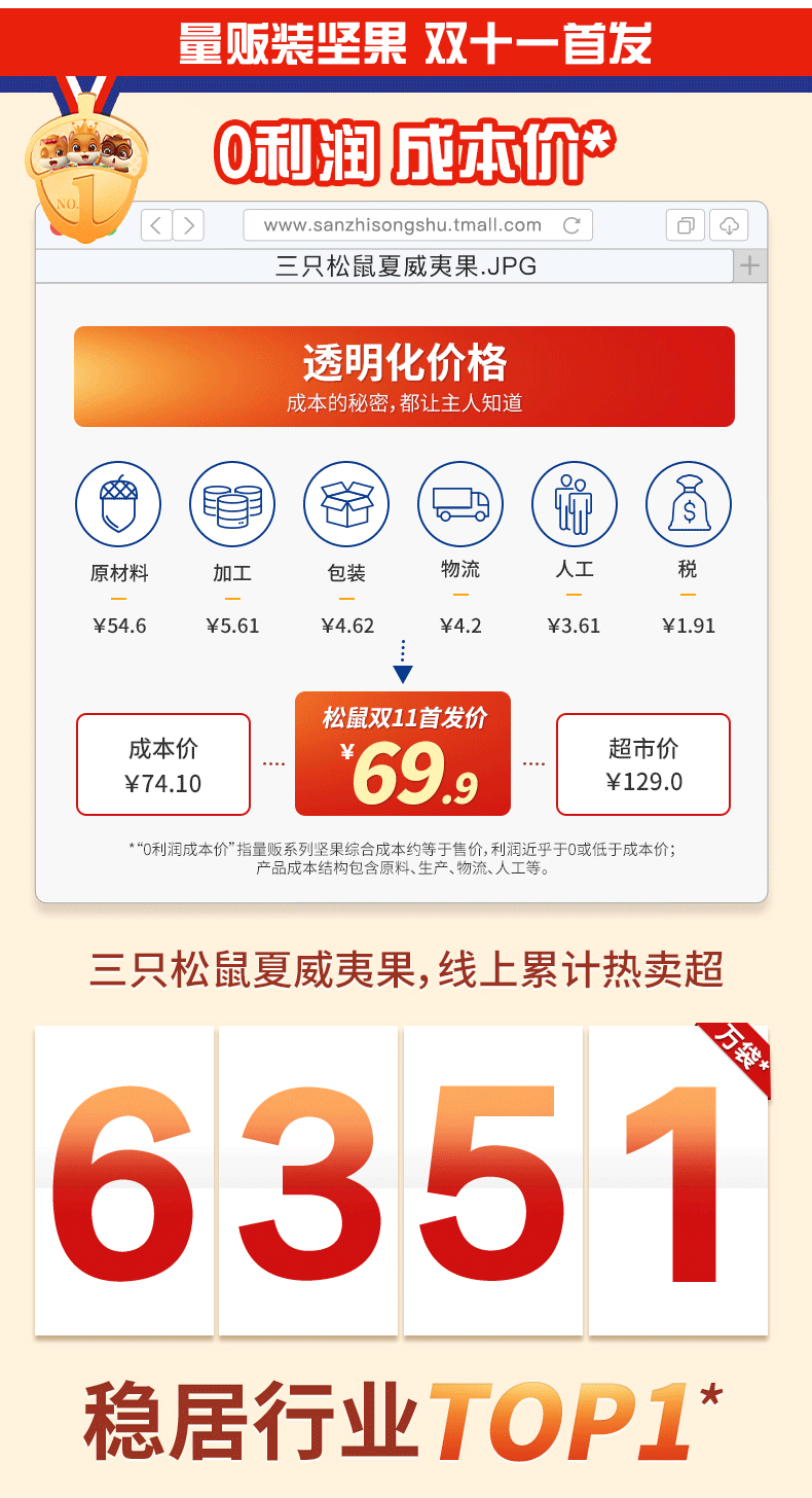 三只松鼠 夏威夷果 1000g 锁鲜装 图2