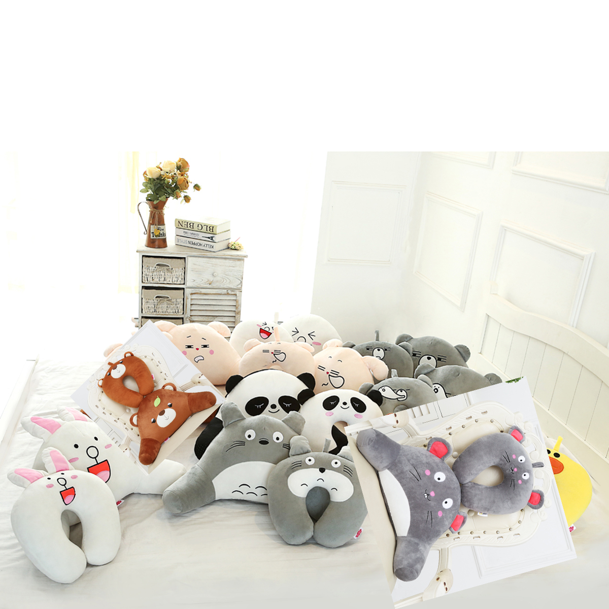Miễn phí vận chuyển phim hoạt hình chữ U gối cổ gối chiếc máy bay du lịch hình chữ U cổ gối cho con bú gối cổ tử cung ghế ngủ gối - Gối gối mây