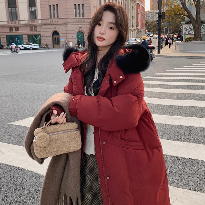 Guanshanxue Samsung 90 White Duck down Jacket for Women 2025 New Mid-Length Style with Fox Fur, Thickened and Hooded for Winter