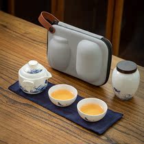 Sheep Jade fast passenger travel tea set household ceramic set portable glass tea water separation filter one pot and two cups