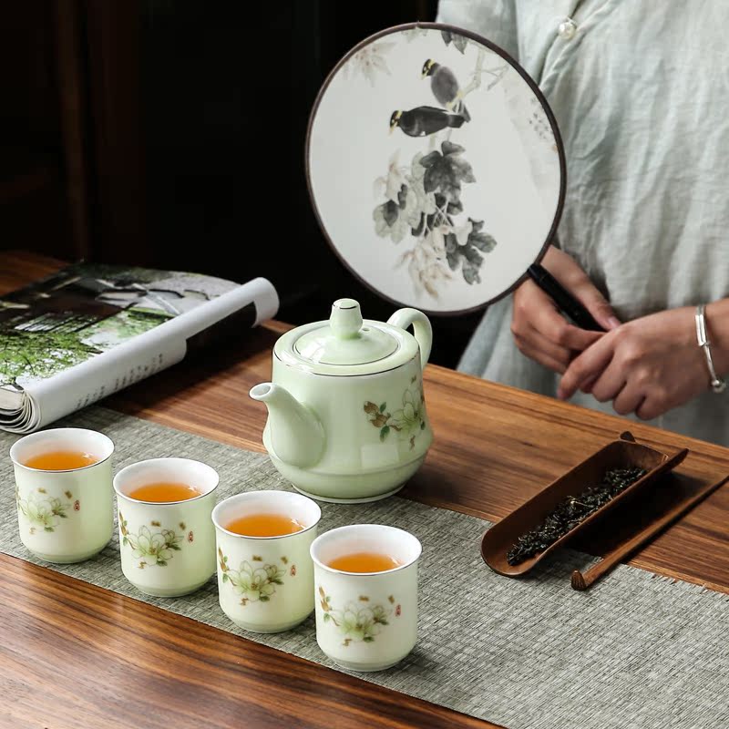 Large-capacity teapot ceramic filter kung fu tea set with stainless steel tea drain simple household tea set hotel dedicated