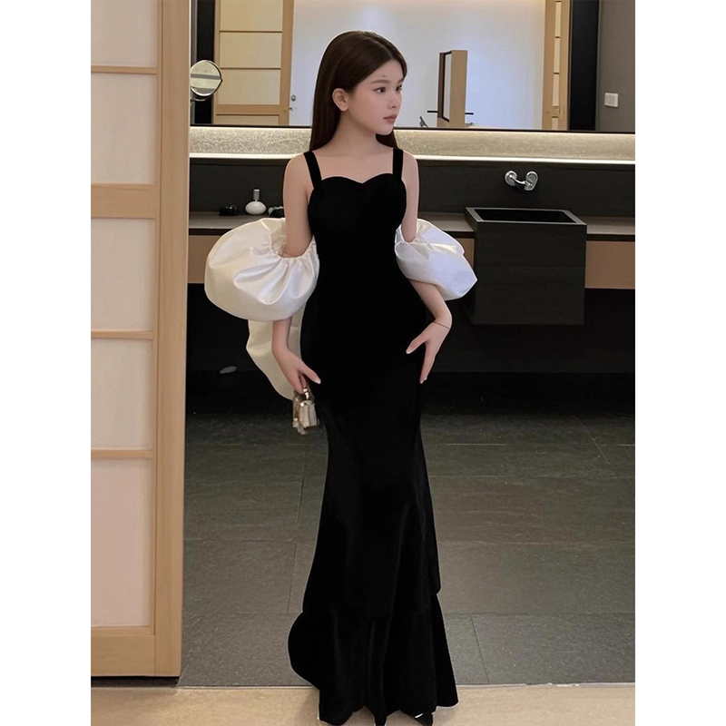 Girls' Dress for Runway Show 2026 New Black Slim-Fit Fishtail Long Style Host High-End Stage Performance Costume Girls' Dress for Runway Show 2026 New Black Slim-Fit Fishtail Long Style Host High-End Stage Performance Costume