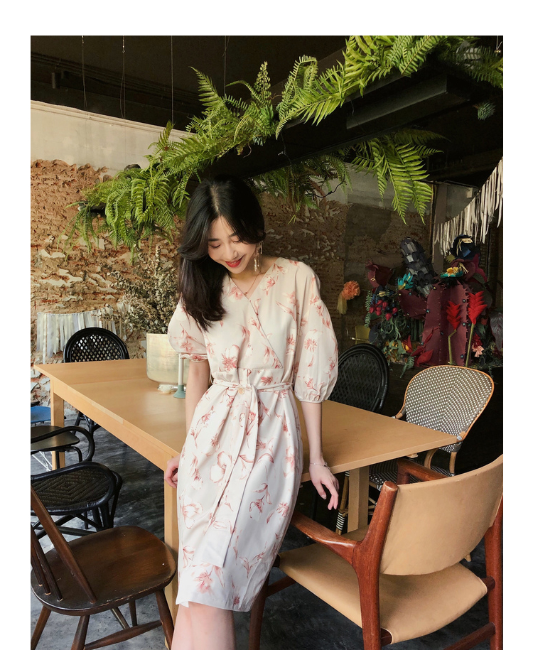 Mashy chic ren phong cách Nhật Bản in ăn mặc nữ mùa hè 2018 tính khí mới là mỏng trong đoạn dài một từ váy đầm xòe