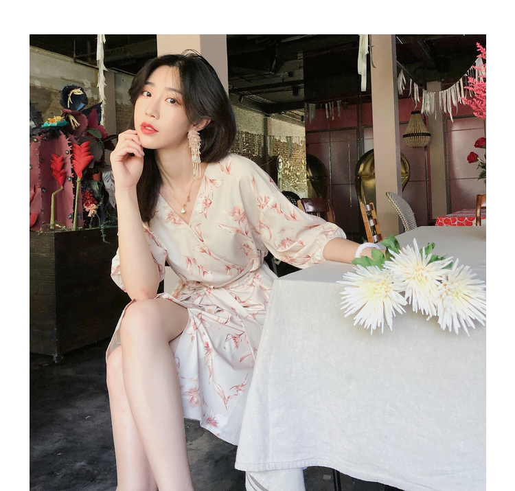 Mashy chic ren phong cách Nhật Bản in ăn mặc nữ mùa hè 2018 tính khí mới là mỏng trong đoạn dài một từ váy đầm xòe