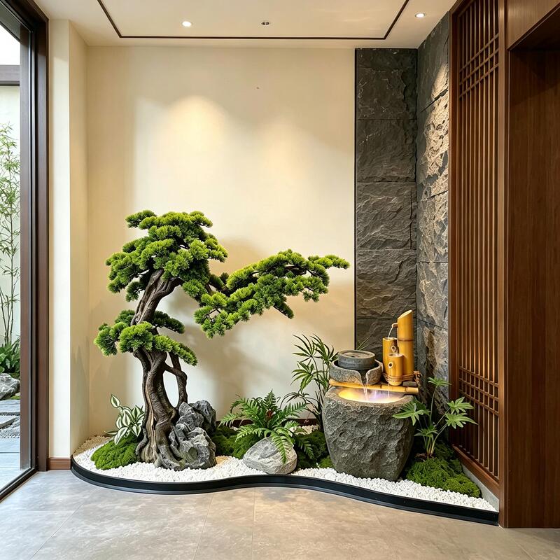 Simulated Welcoming Pine Tree Water Feature with Circulating Water for Indoor Entrance Hall and Tea Room, Artificial Green Plant Decoration and Landscaping Ornament for Floor Placement Simulated Welcoming Pine Tree Water Feature with Circulating Water for Indoor Entrance Hall and Tea Room, Artificial Green Plant Decoration and Landscaping Ornament for Floor Placement