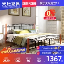 Temple of Heaven furniture Wrought iron steel-wood bed Single bed High and low shelf Wrought iron bed Simple modern steel-wood iron bed