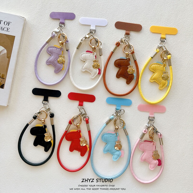 Mobile Phone Lanyard Cartoon Pony Pendant Leather Texture Short Strap Wristband Suitable for Phone Cases Camera Keychain for Women Mobile Phone Lanyard Cartoon Pony Pendant Leather Texture Short Strap Wristband Suitable for Phone Cases Camera Keychain for Women