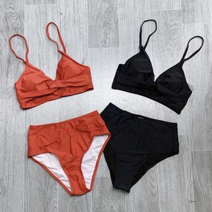 Amber outer single swimsuit ladies summer split solid color bikini sexy push up bra swimsuit with chest pad
