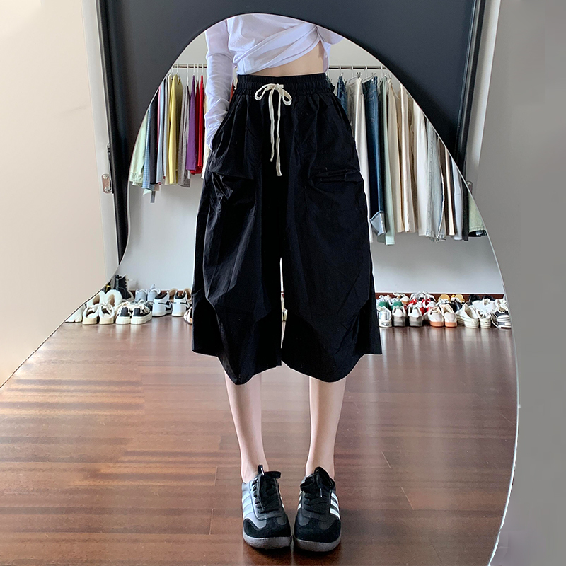 Black Three-Quarter Length Quick-Drying Workwear Sports Pants for Women, Summer 2025, Petite, Thin, High-Waisted, Loose, Versatile Mid-Length Pants