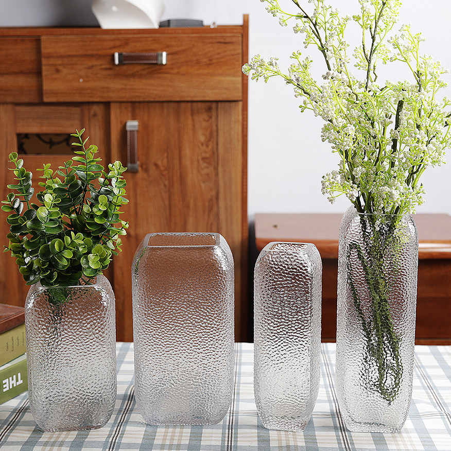 Glass transparent simple fashion creative square living room hydroponic plant meat flower pot square cylinder green dill water lily vase
