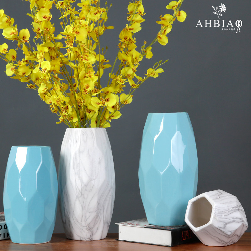 Ceramic simple dancing orchid white household silk flower large flower arrangement living room decoration hydroponic lucky bamboo set vase